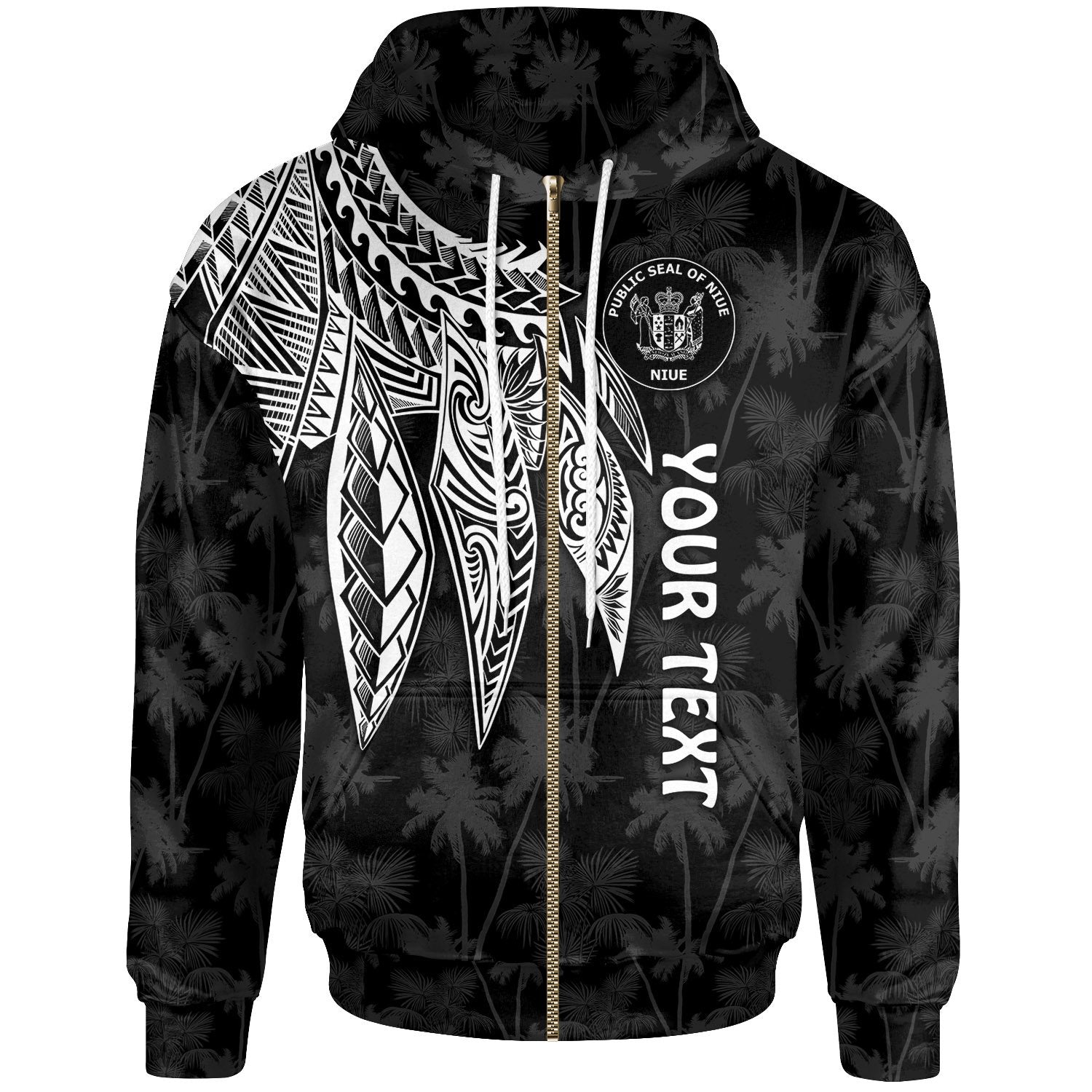 Niue Custom Zip up Hoodie Polynesian Wings (White) Unisex White - Polynesian Pride