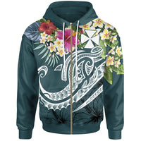 Wallis and Futuna Polynesian Zip up Hoodie Summer Plumeria (Turquoise) Unisex Turquoise - Polynesian Pride