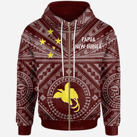 Papua New Guinea Zip up Hoodie Flag With Polynesian Patterns (Red) Unisex Red - Polynesian Pride
