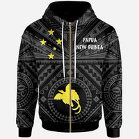 Papua New Guinea Zip up Hoodie Flag With Polynesian Patterns (Black) Unisex Black - Polynesian Pride