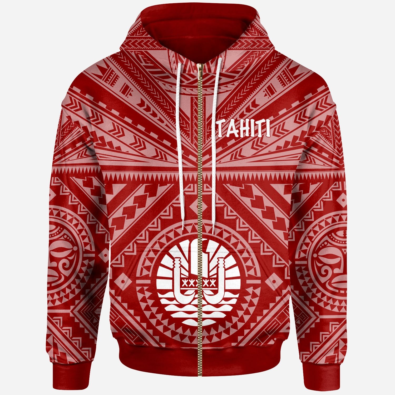 Tahiti Zip up Hoodie Tahiti Seal In Polynesian Tattoo Style (Red) Unisex Red - Polynesian Pride