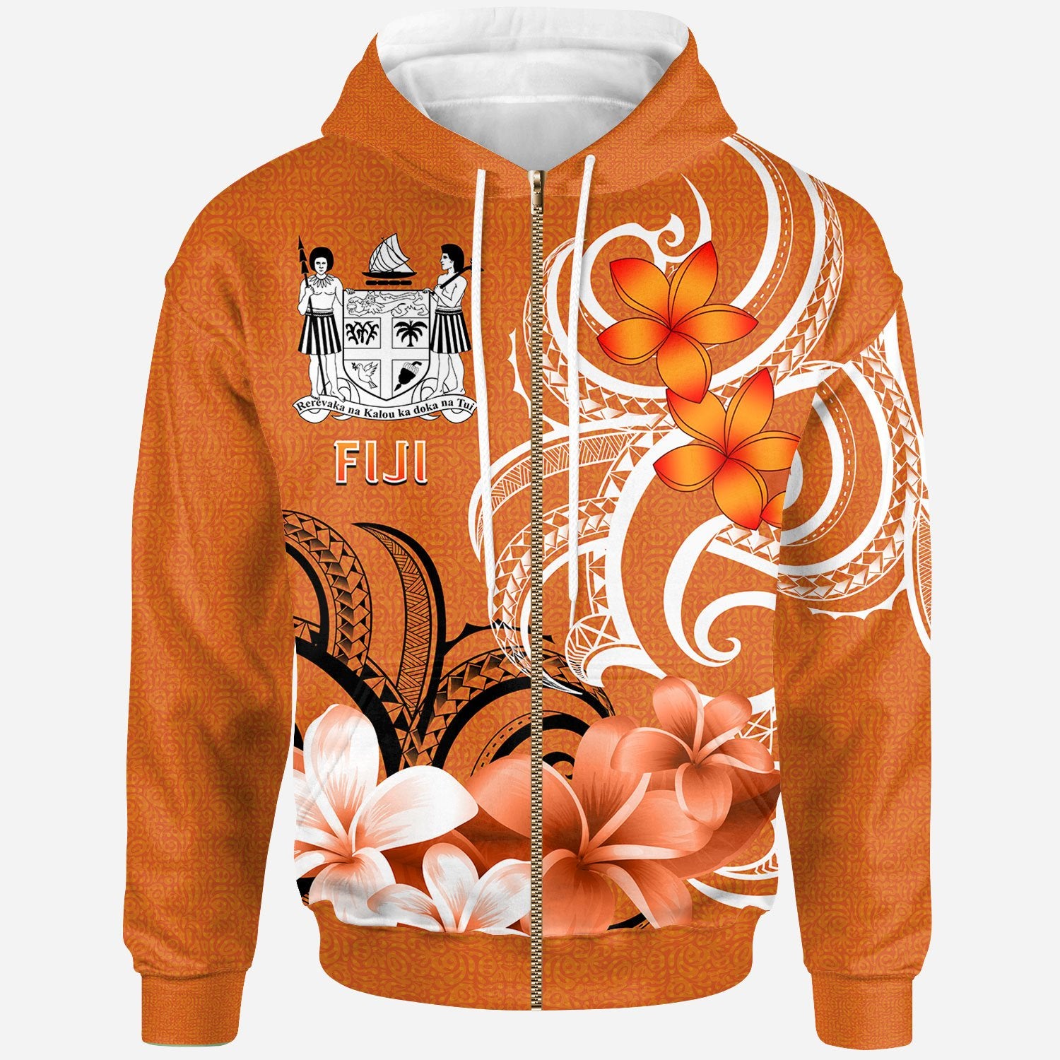 Fiji Zip up Hoodie Fijian Spirit Unisex Orange - Polynesian Pride