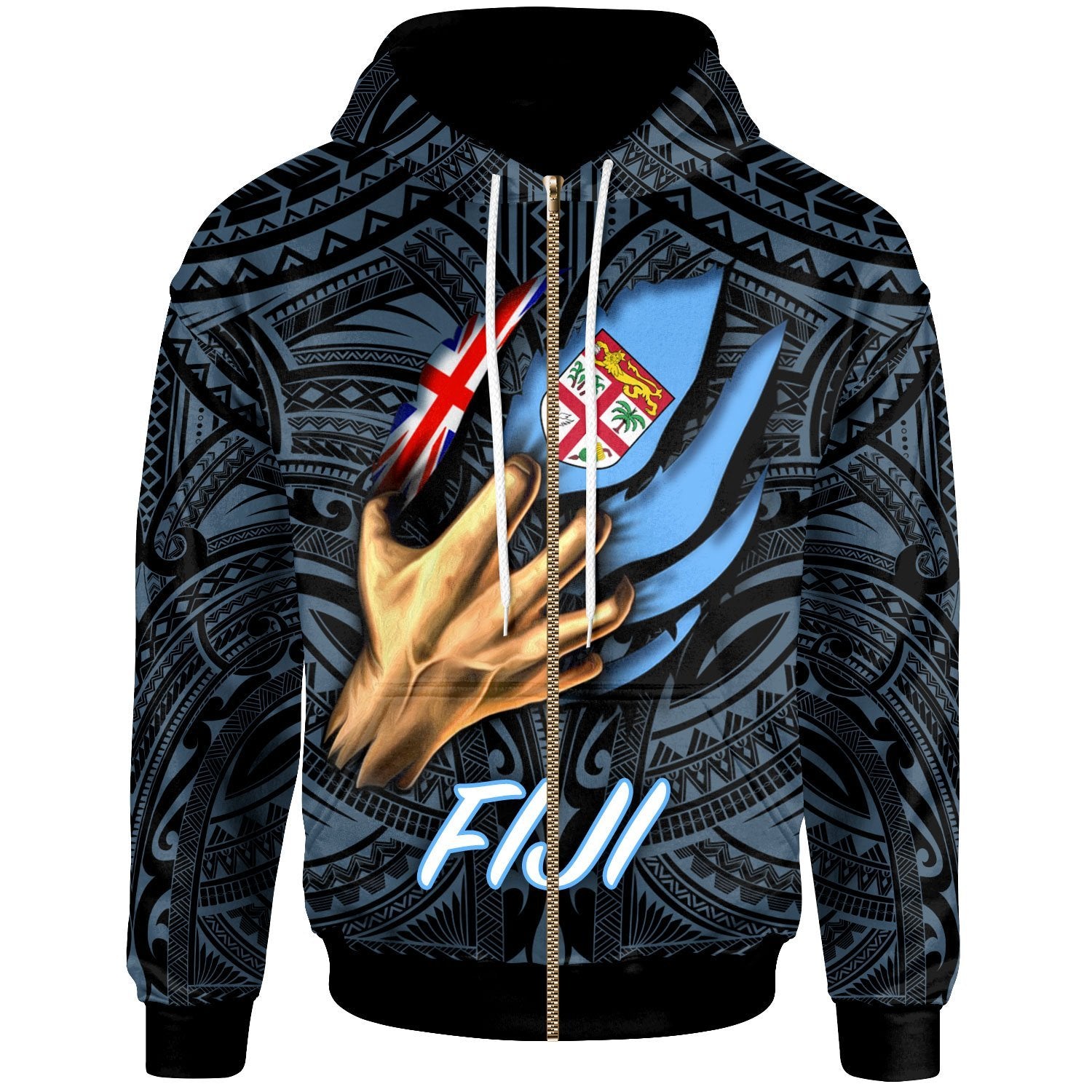 Fiji Zip up Hoodie Fiji In Me (Blue) Unisex Blue - Polynesian Pride