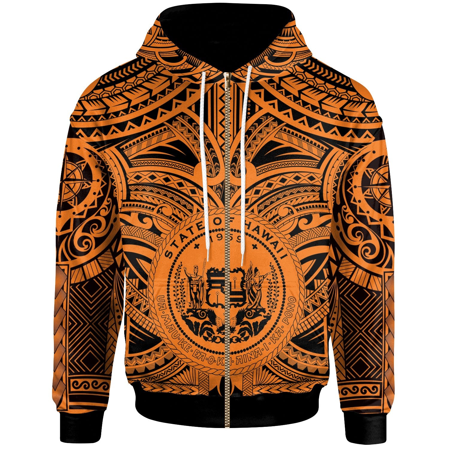 Polynesian Hawaii Zip up Hoodie Coat of Arm Hawaii & Polynesian Tattoo Unisex Brown - Polynesian Pride