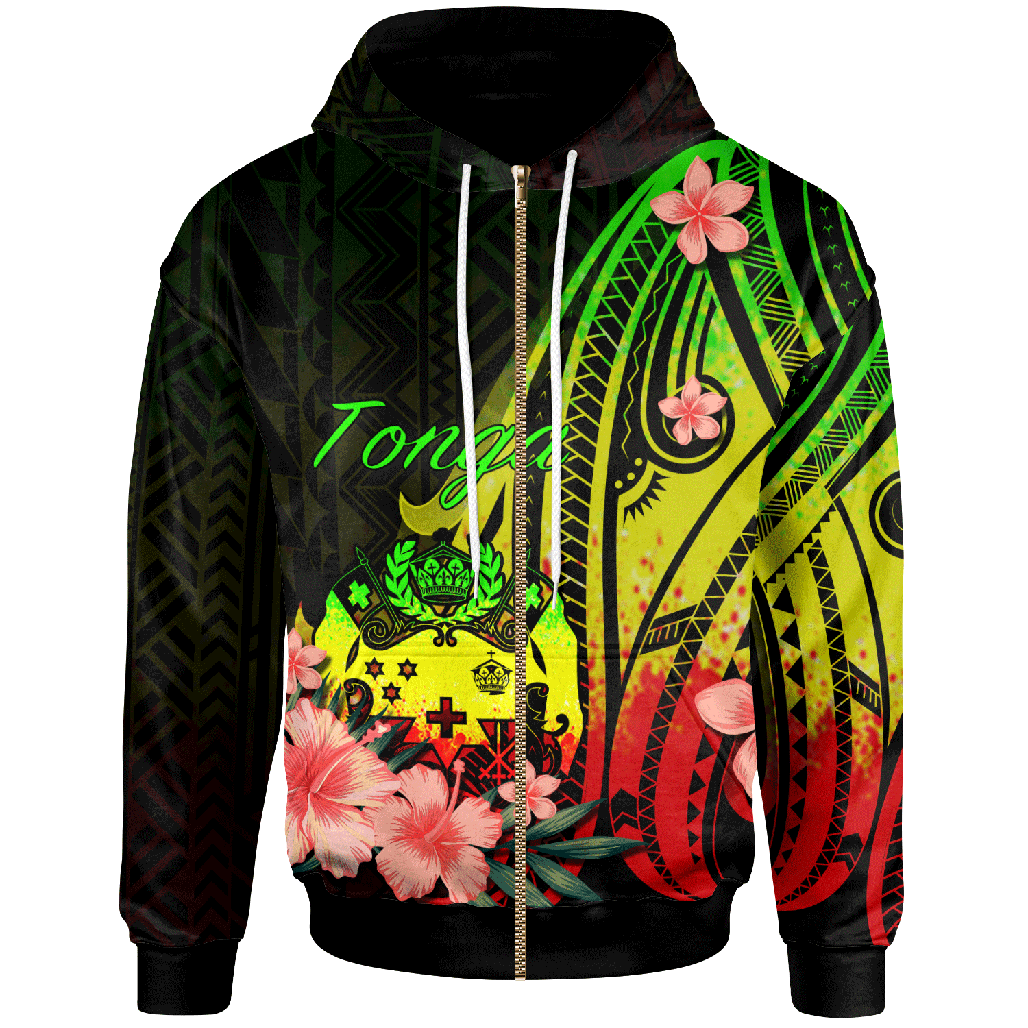 Tonga Zip Hoodie Reggae Polynesian Hibiscus Pattern Style Unisex Reggae - Polynesian Pride