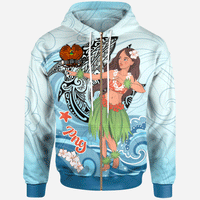 Papua New Guinea Zip Hoodie Polynesian Girls With Shark Unisex Blue - Polynesian Pride