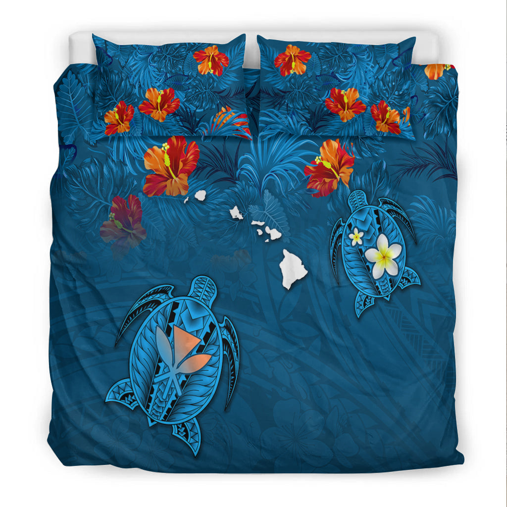 Hawaiian Islands Bedding Set - Hawaii Tropical Flowers and Turtles Blue LT13 - Polynesian Pride