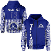 Custom TOLOA Zip Hoodie Tupou College Tonga Pattern LT13 Unisex Blue - Polynesian Pride