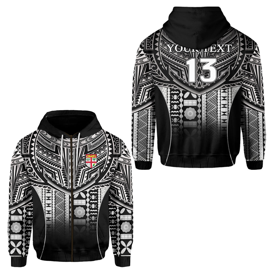 Custom Fiji Faithful Zip Hoodie Version Black Custom Text and Number LT13 Unisex Black - Polynesian Pride