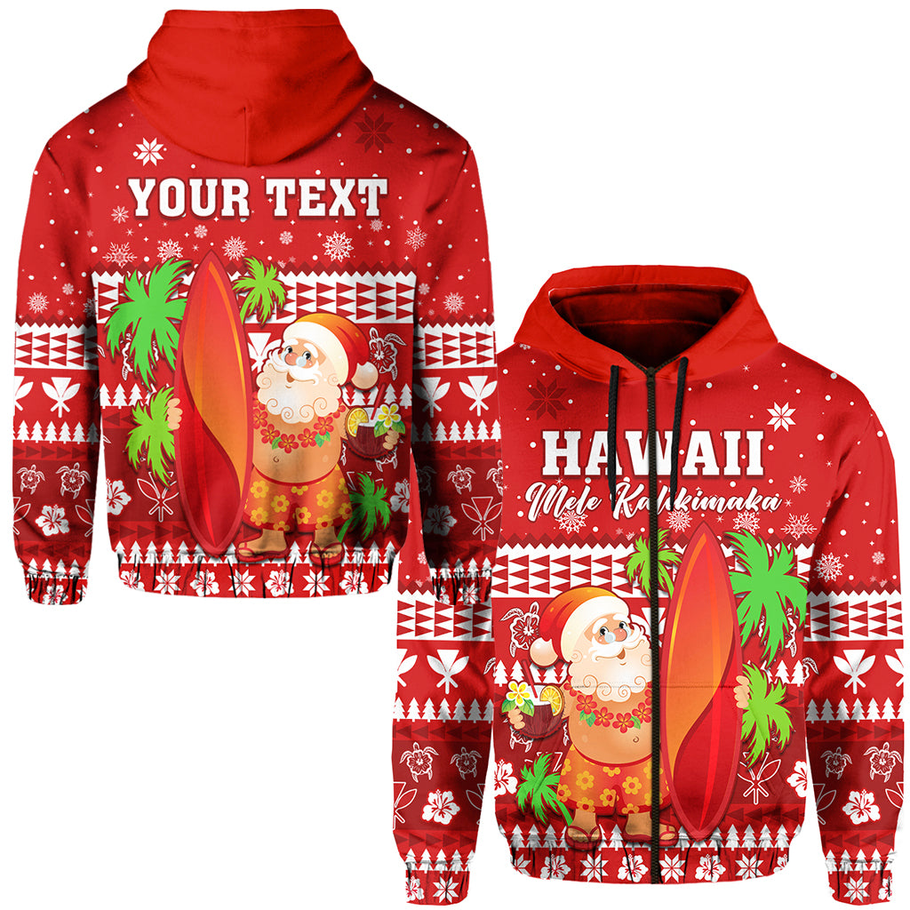 Custom Mele Kalikimaka Zip Hoodie Santa Claus Hawaii Christmas LT13 Unisex Red - Polynesian Pride