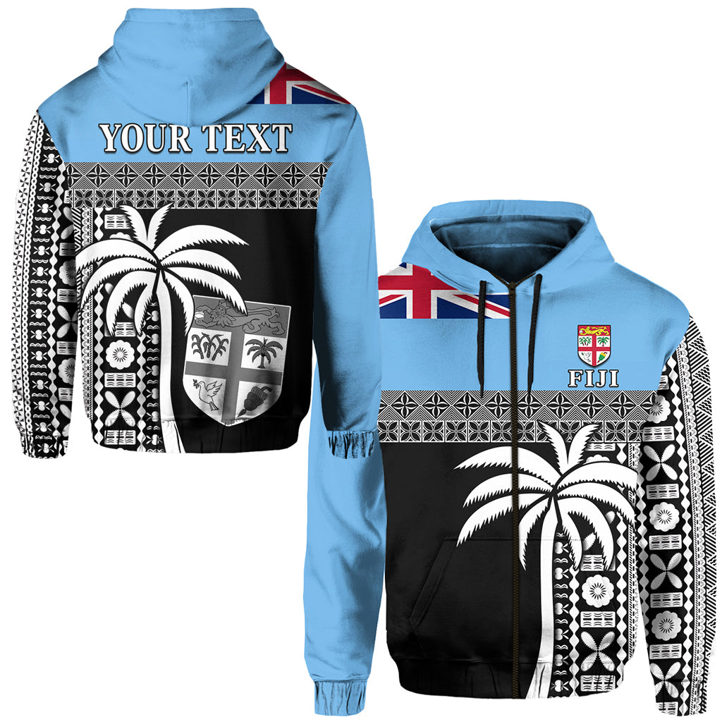 Custom Fiji Tapa Pattern Zip Hoodie Coconut Tree LT13 Unisex Blue - Polynesian Pride