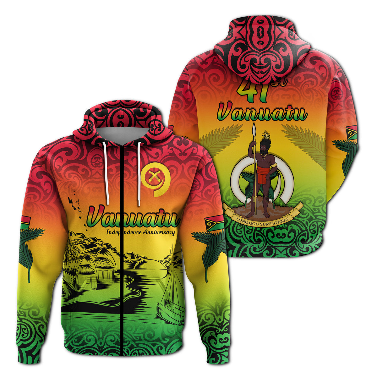 Vanuatu Peaceful Zip Hoodie Independence Anniversary LT13 Unisex Red - Polynesian Pride
