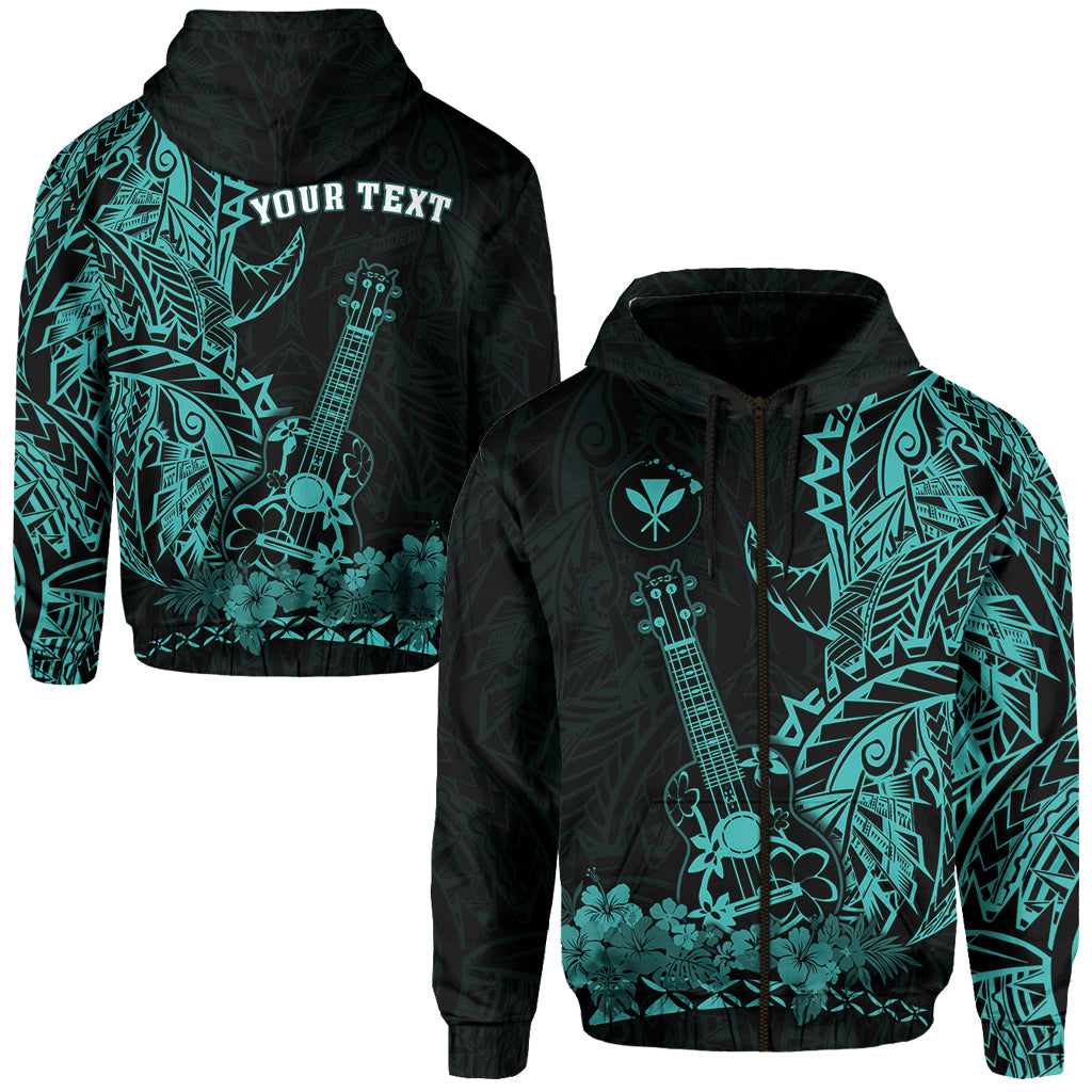 Custom Hawaii Polynesian Zip Hoodie Ukulele Turquoise LT13 Unisex Turquoise - Polynesian Pride