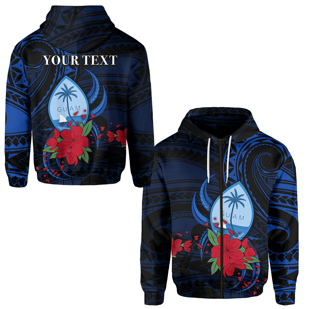 Custom Guam Zip Hoodie Polynesian Flowers LT13 Unisex Blue - Polynesian Pride