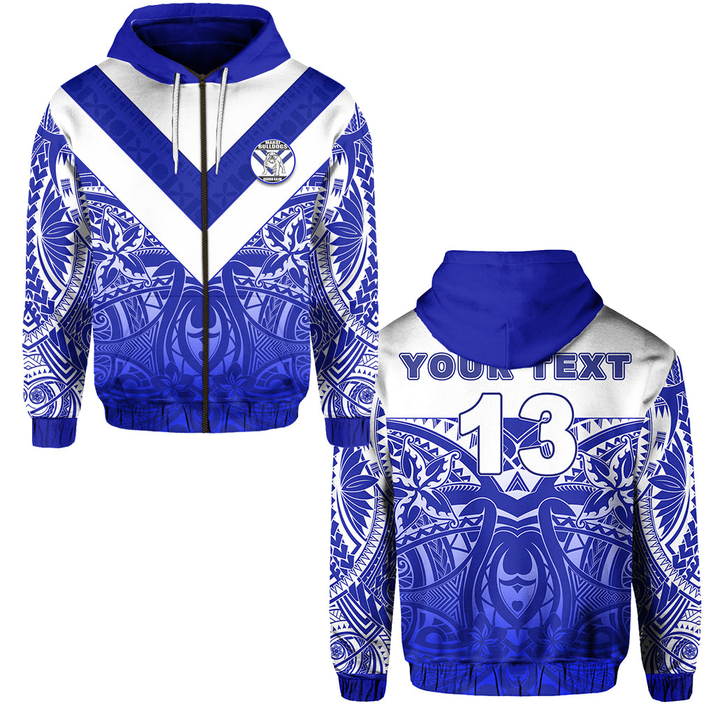 Custom Makoi Bulldogs Zip Hoodie Forever Fiji Rugby Version Fresh 02 Custom Text and Number LT13 Unisex Blue - Polynesian Pride