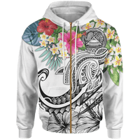 Polynesian American Samoa Zip up Hoodie Summer Plumeria (White) Unisex White - Polynesian Pride