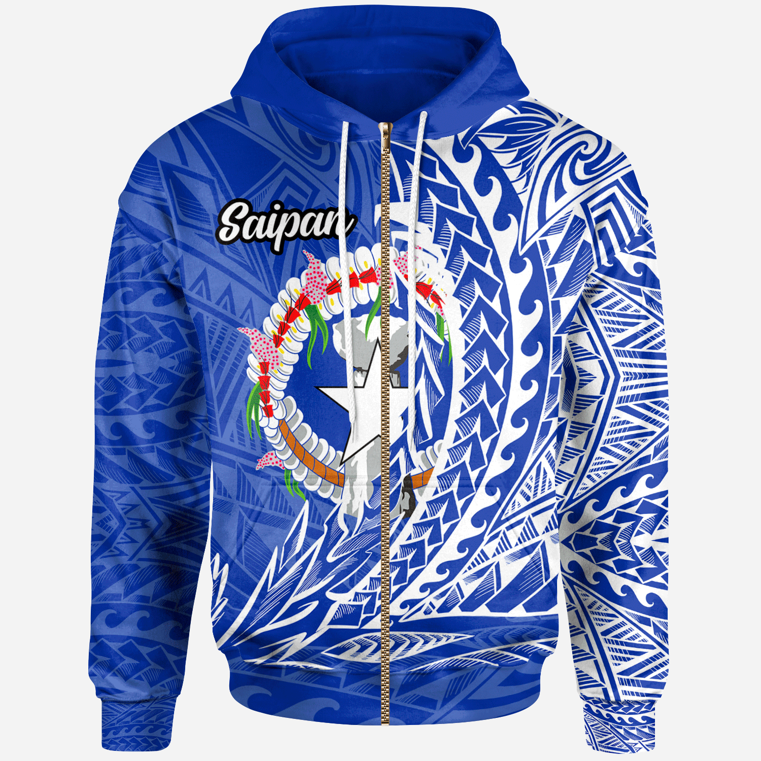 Northern Mariana Islands Zip Hoodie Saipan Wings Style Unisex Blue - Polynesian Pride