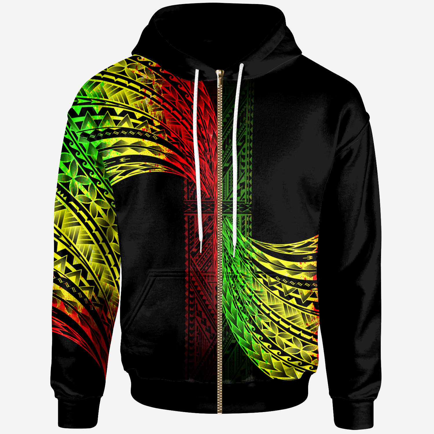 Polynesian Zip Hoodie Polynesian Patterns Reggage Color Unisex Black - Polynesian Pride