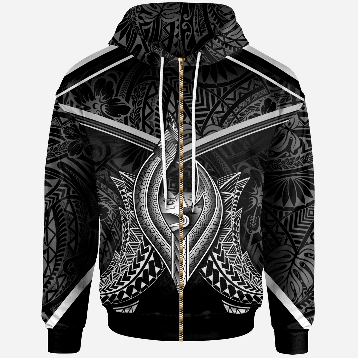 Guam Zip Hoodie Guam Seal With Line Style Unisex Black - Polynesian Pride