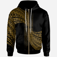 Polynesian Zip Hoodie Polynesian Patterns Gold Color Unisex Black - Polynesian Pride
