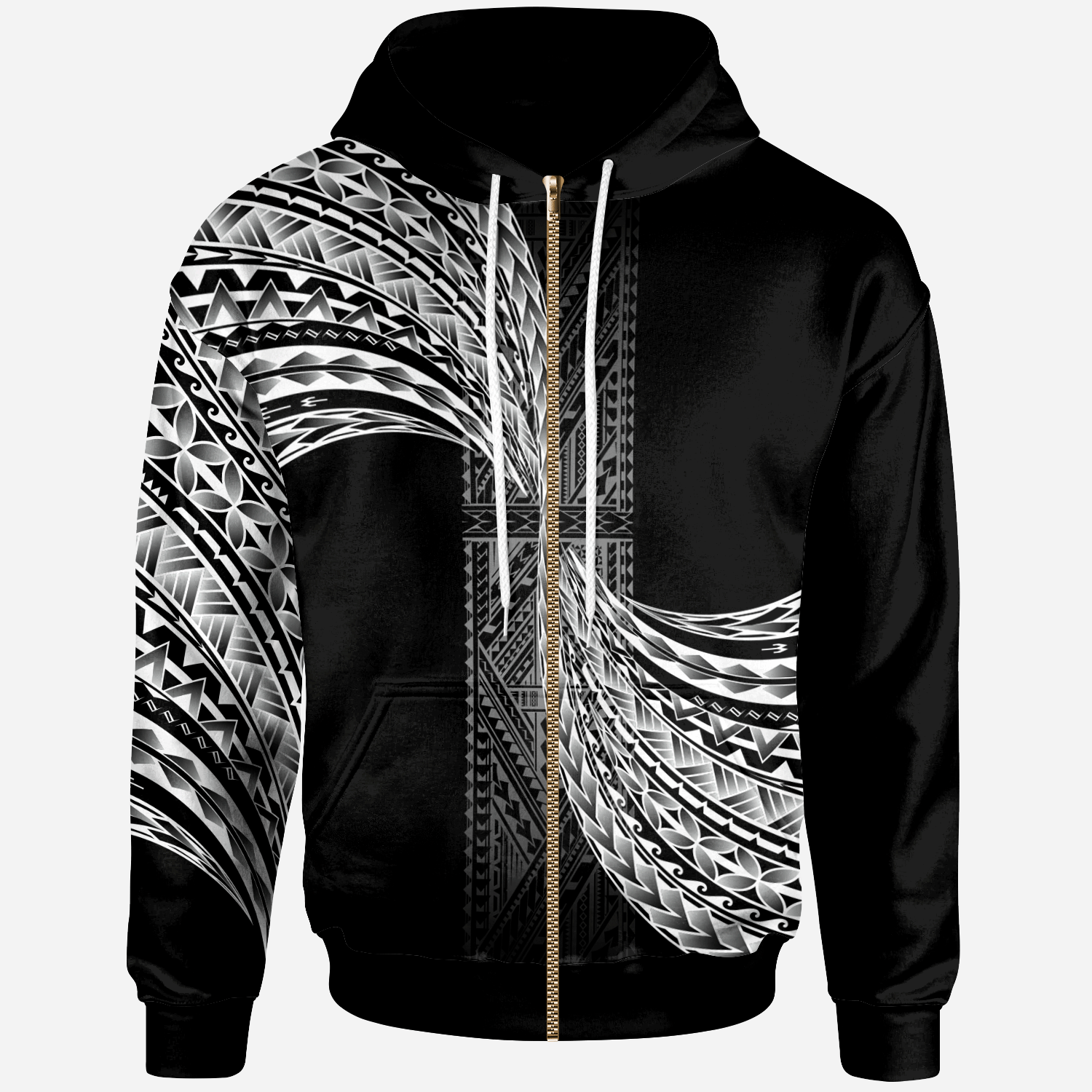 Polynesian Zip Hoodie Polynesian Patterns Unisex Black - Polynesian Pride