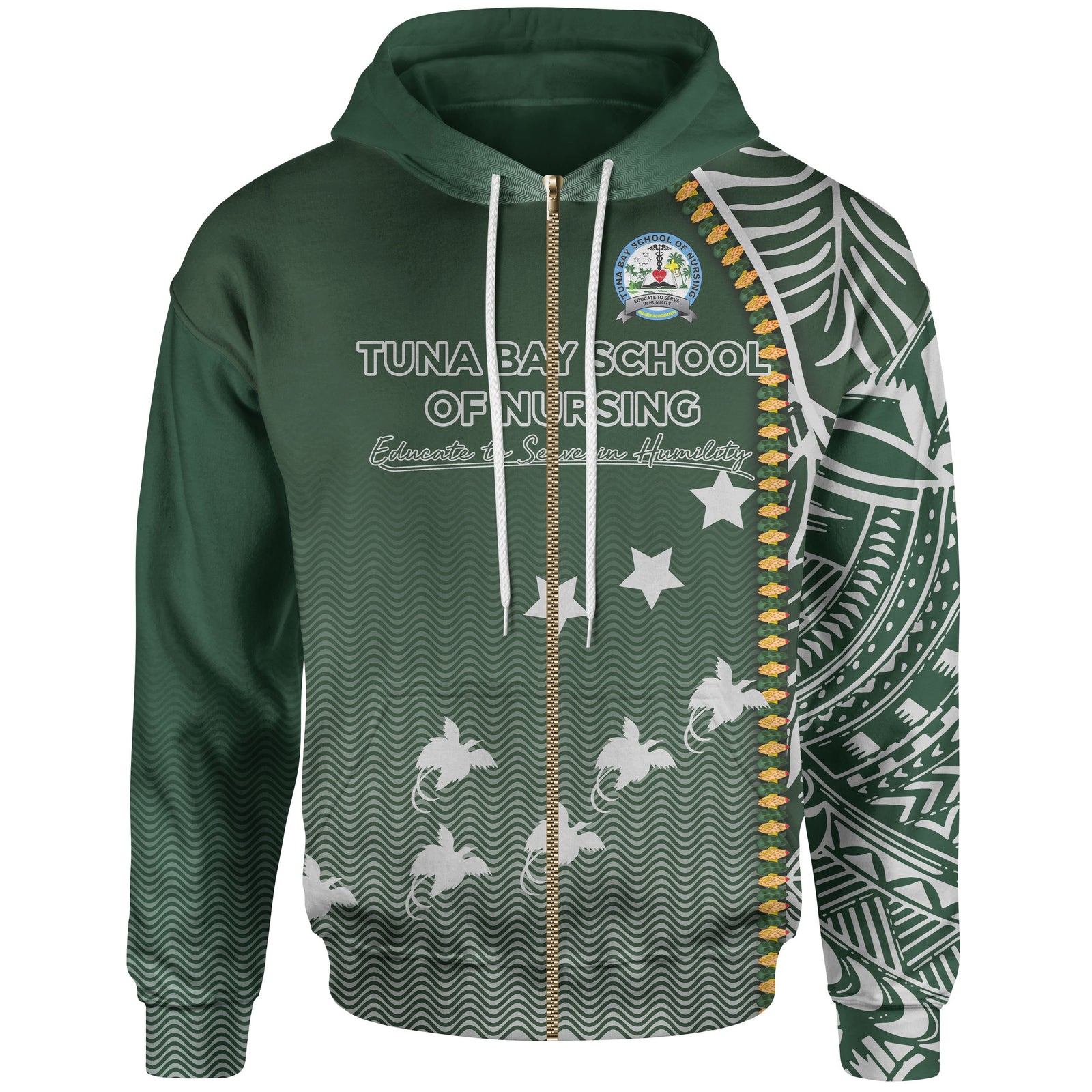 Papua New Guinea Zip Hoodie Ocean Waves Unisex Green - Polynesian Pride