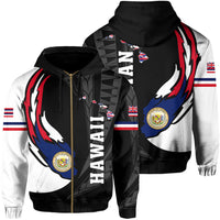 Hawaii Polynesian Coat of Arms Hoodie Zip Ball Style Ver 2.0 Unisex Black - Polynesian Pride