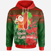 Mele Kalikimaka Zip Hoodie Santa Claus and Vacation Unisex Green - Polynesian Pride