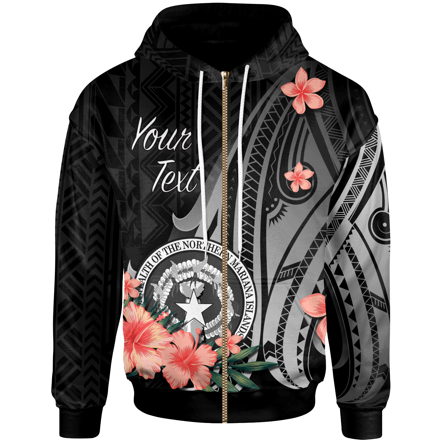 Northern Mariana Islands Custom Zip Hoodie Polynesian Hibiscus Pattern Style Unisex Black - Polynesian Pride