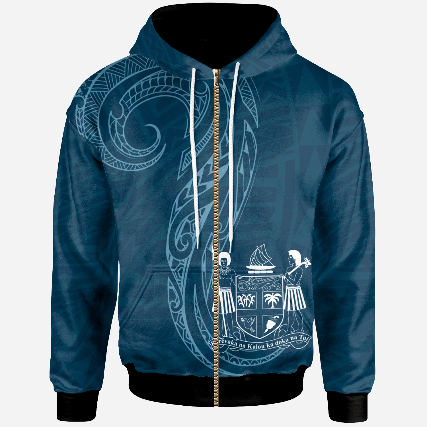 Fiji Zip Hoodie Polynesian Style Unisex Blue - Polynesian Pride