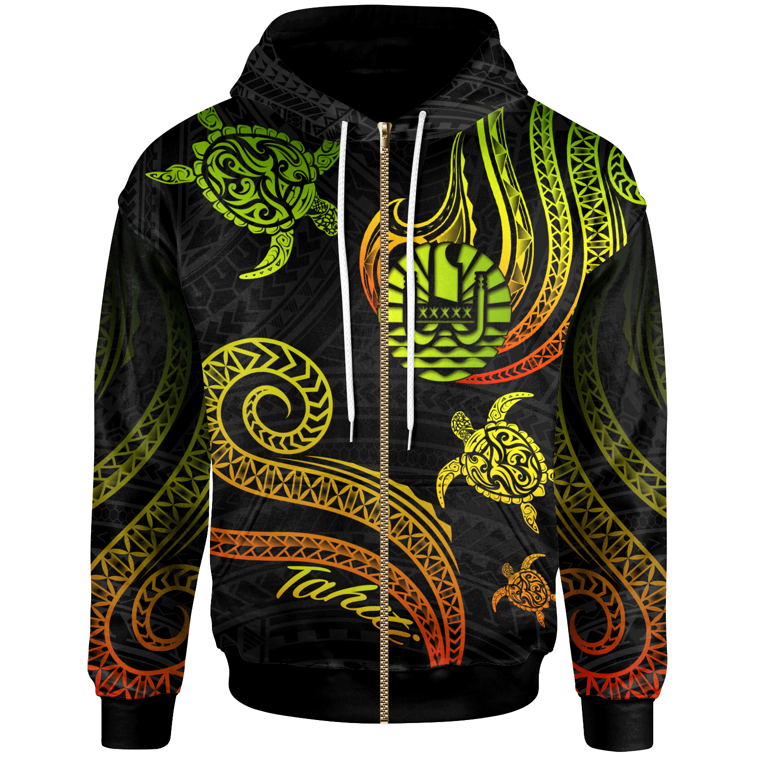 Tahiti Zip Hoodie Polynesian Turtle With Pattern Reggae Unisex Reggae - Polynesian Pride