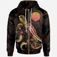 CNMI Polynesian Zip up Hoodie Turtle With Blooming Hibiscus Gold Unisex Gold - Polynesian Pride