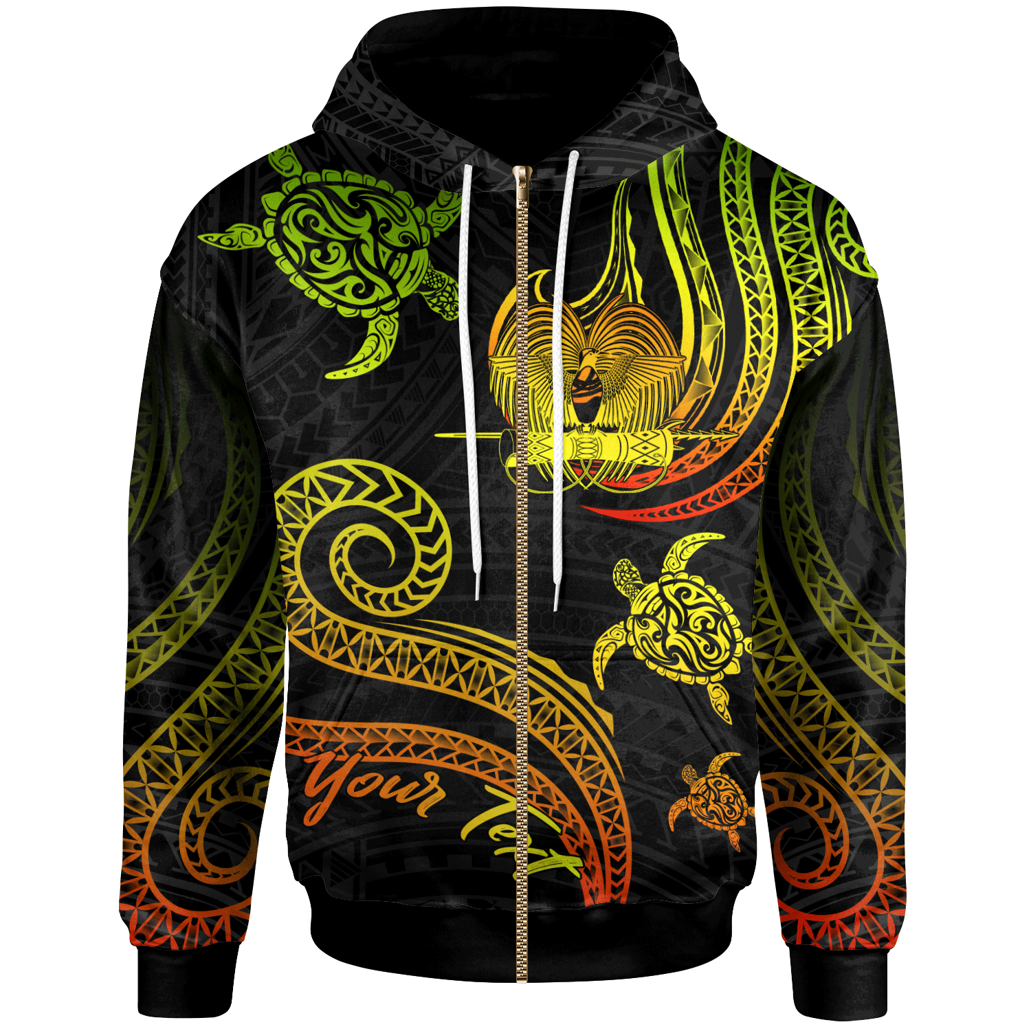 Papua New Guinea Custom Zip Hoodie Polynesian Turtle With Pattern Reggae Unisex Reggae - Polynesian Pride