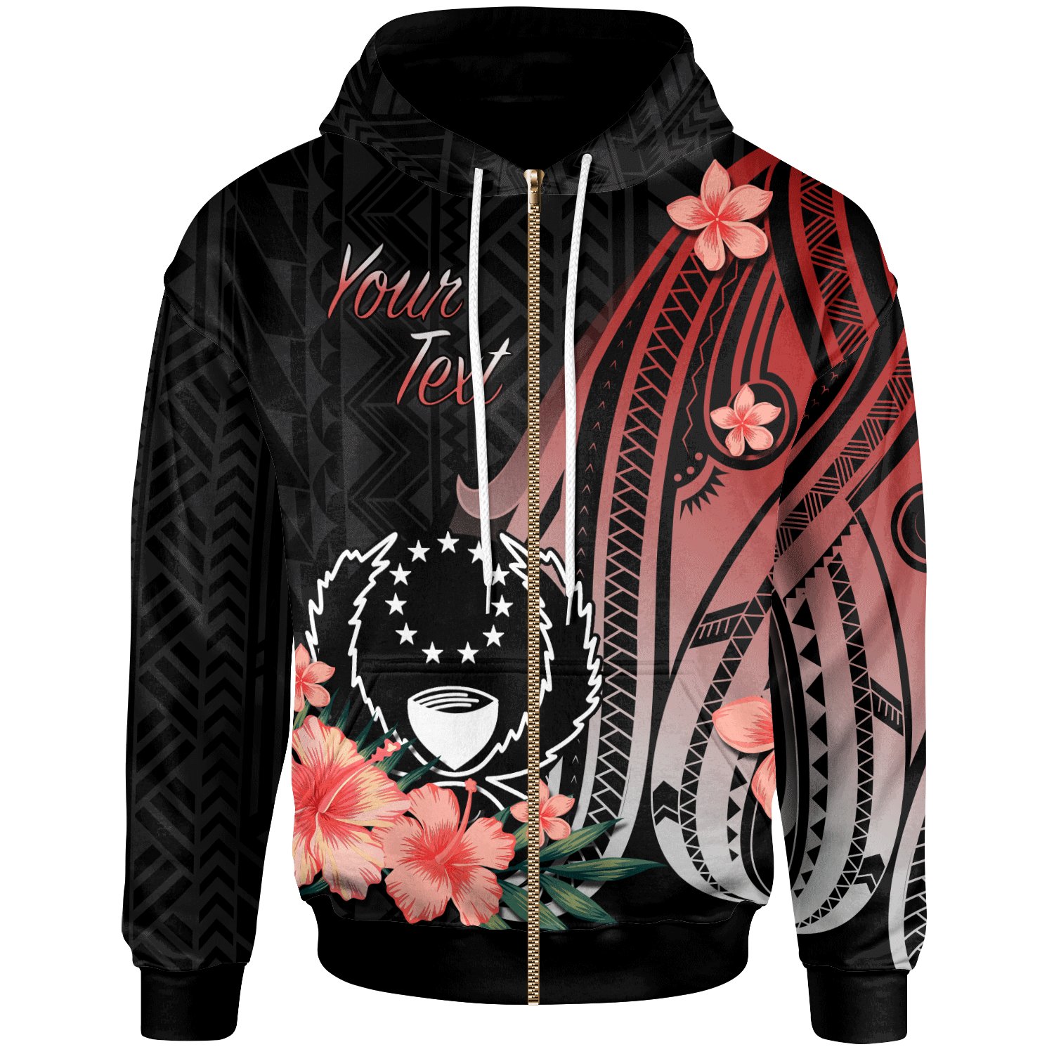 Pohnpei Custom Zip Hoodie Red Polynesian Hibiscus Pattern Style Unisex Red - Polynesian Pride