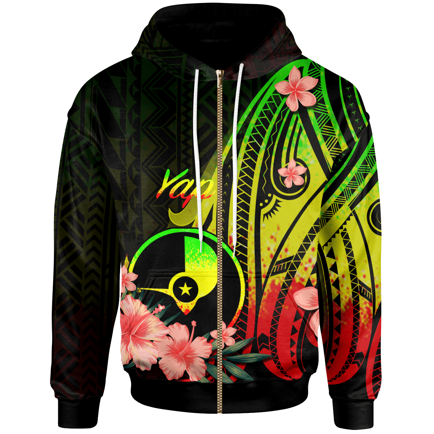 Yap Zip Hoodie Reggae Polynesian Hibiscus Pattern Style Unisex Reggae - Polynesian Pride