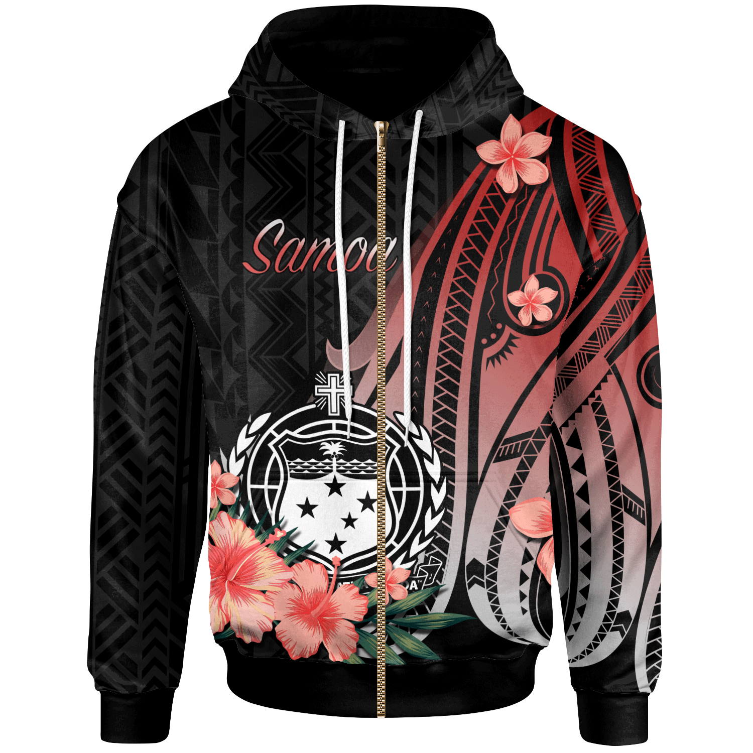 Samoa Zip Hoodie Red Polynesian Hibiscus Pattern Style Unisex Red - Polynesian Pride