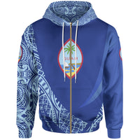 Guam Zip Hoodie Polynesian Patterns Sport Style Unisex Blue - Polynesian Pride