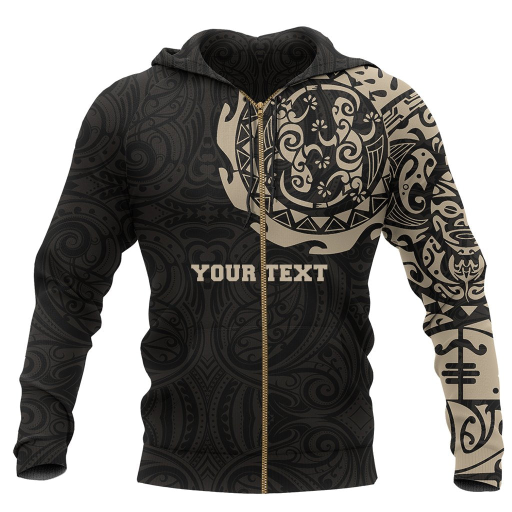Maori Tangaroa Tattoo Zip Hoodie Customized Tan Unisex Black - Polynesian Pride