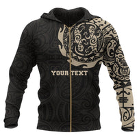Maori Tangaroa Tattoo Zip Hoodie Customized Tan Unisex Black - Polynesian Pride