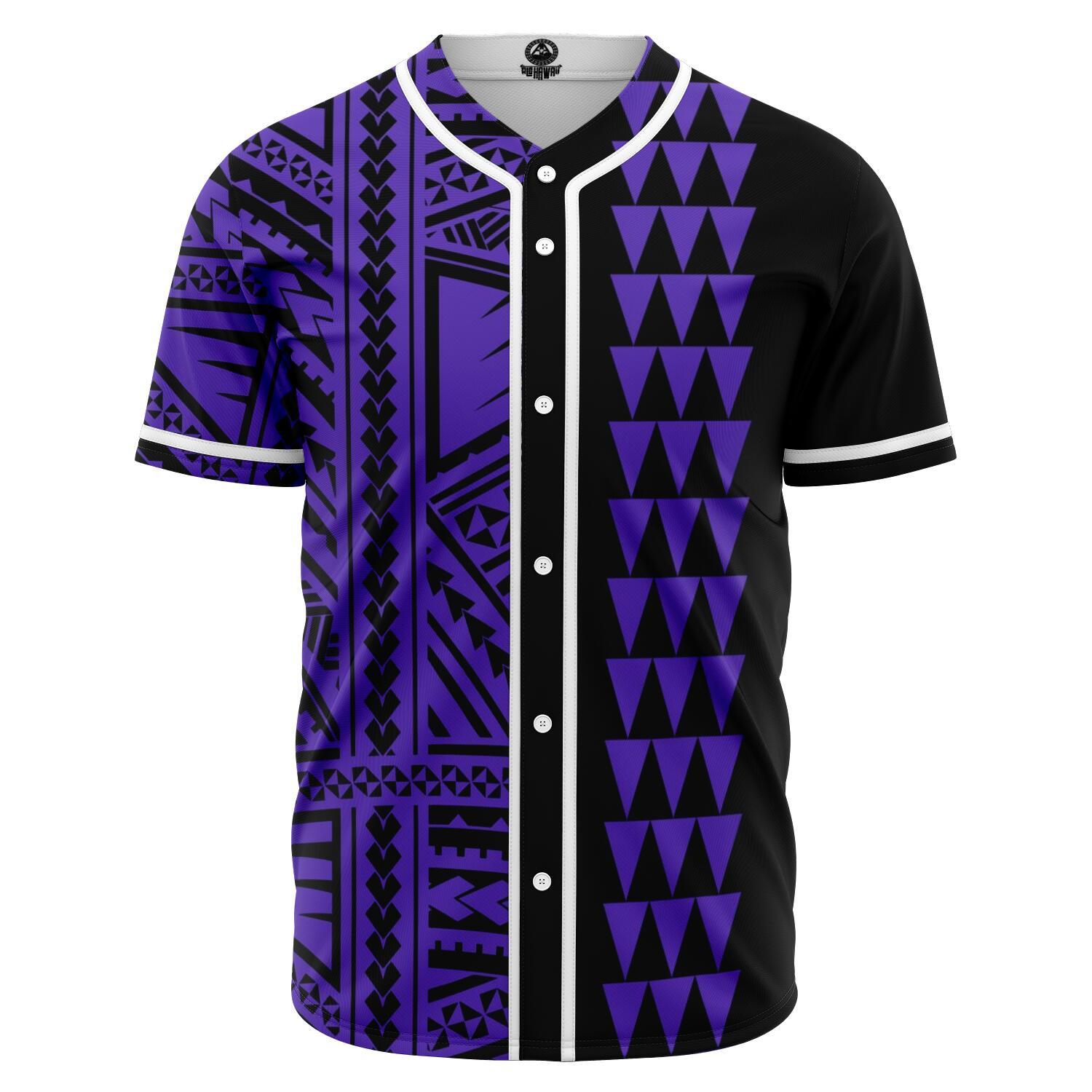 Hawaii Polynesian Kakau Baseball Jersey V.2 - Freestyle - Purple Purple - Polynesian Pride