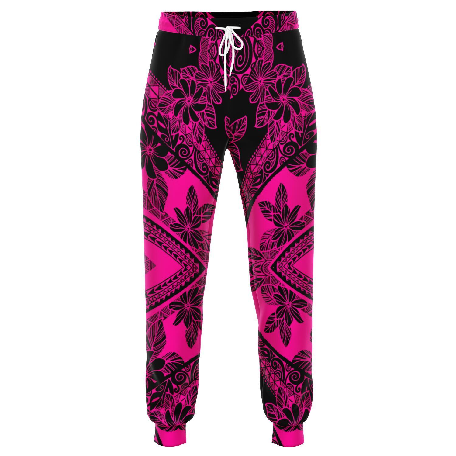 Polynesian Plumeria Mix Pink Black Joggers Unisex Pink - Polynesian Pride