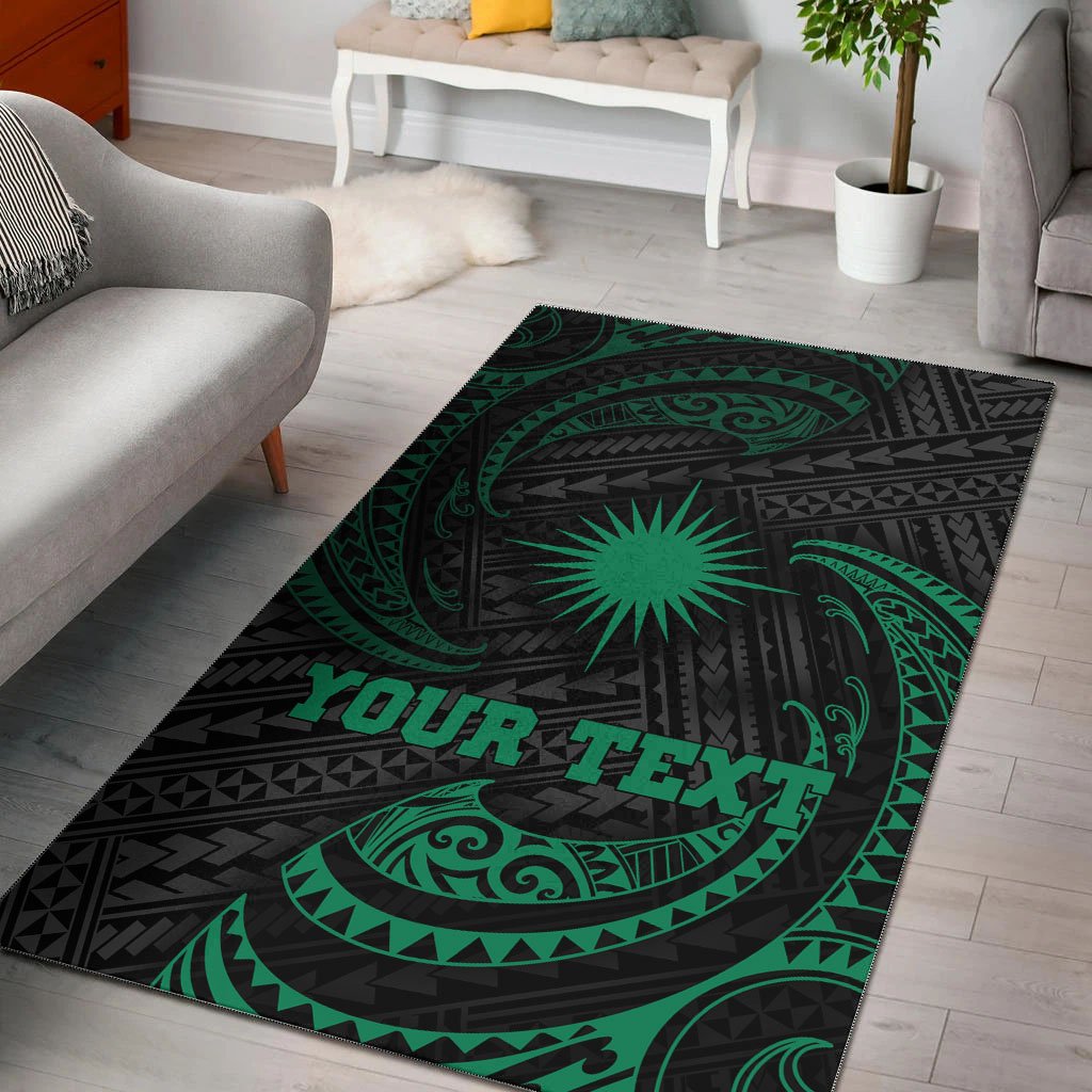 Marshall Islands Polynesian Custom Personalised Area Rug - Green Tribal Wave Green - Polynesian Pride