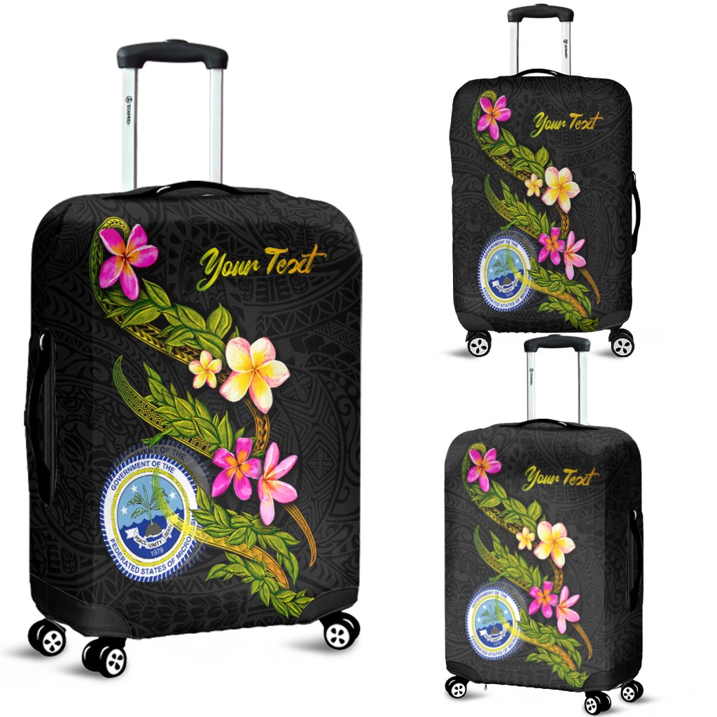 Federated States Of Micronesia Polynesian Custom Personalised Luggage Covers - Plumeria Tribal Black - Polynesian Pride