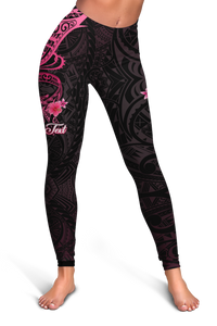 (Custom Personalised) Breast Cancer Pink Ribbon Butterfly Polynesian Black Version Legging - LT12 Black - Polynesian Pride