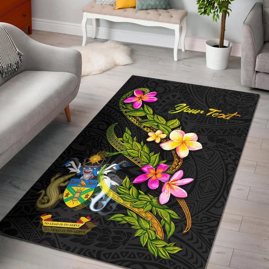 Solomon Islands Polynesian Custom Personalised Area Rug - Plumeria Tribal Black - Polynesian Pride