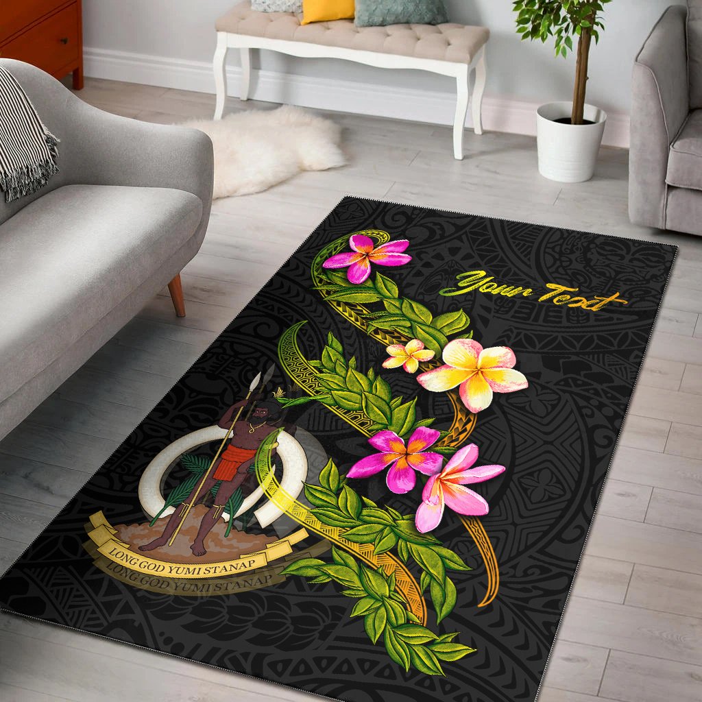 Vanuatu Polynesian Custom Personalised Area Rug - Plumeria Tribal Black - Polynesian Pride