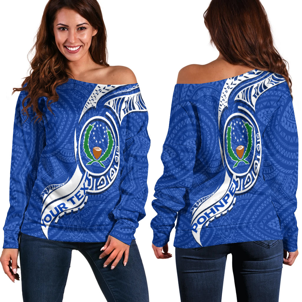 (Custom Personalised) Pohnpei Women Off Shoulder Sweater - Micronesia Pride Blue - LT12 Blue - Polynesian Pride