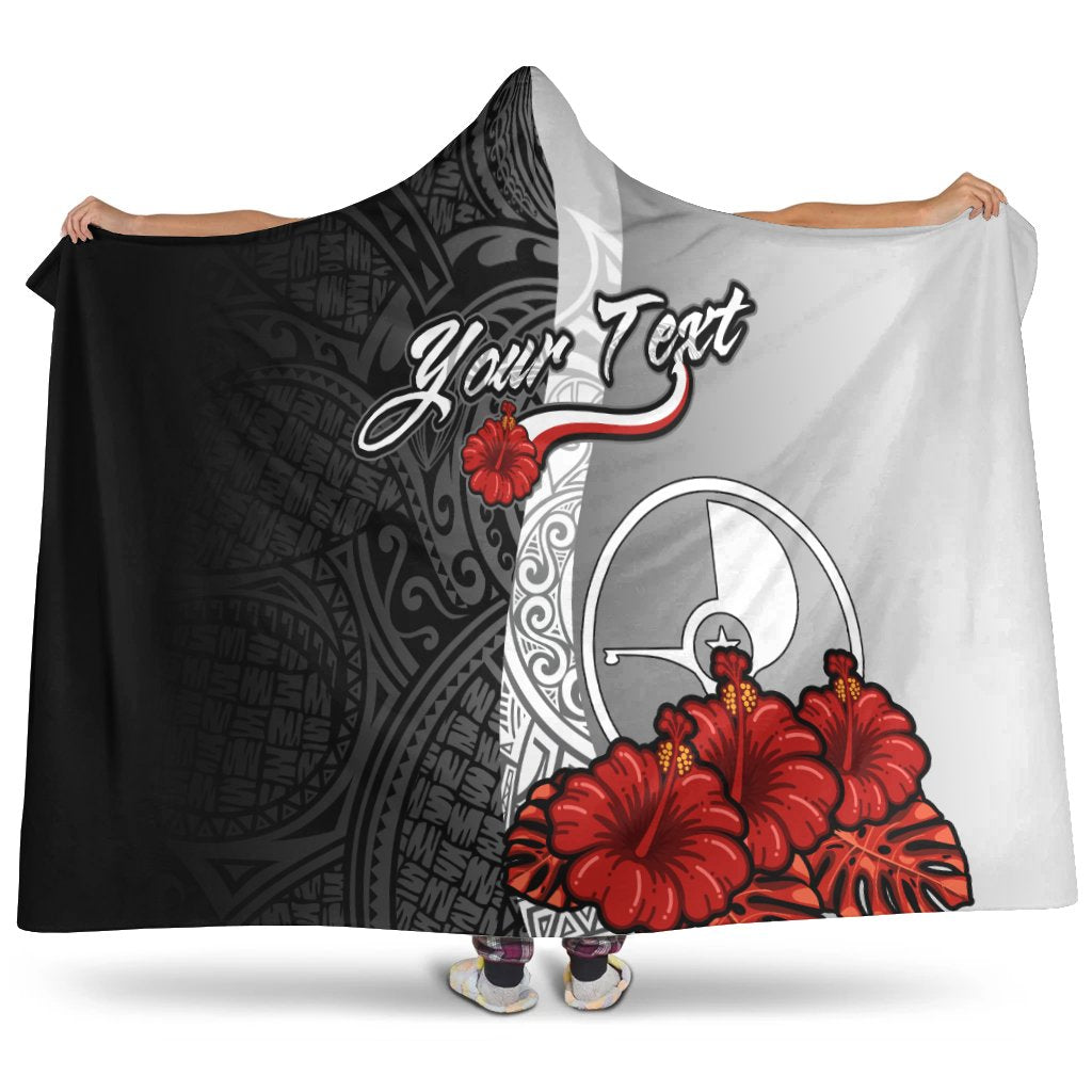 Yap Polynesian Custom Personalised Hooded Blanket- Coat Of Arm With Hibiscus White Hooded Blanket White - Polynesian Pride