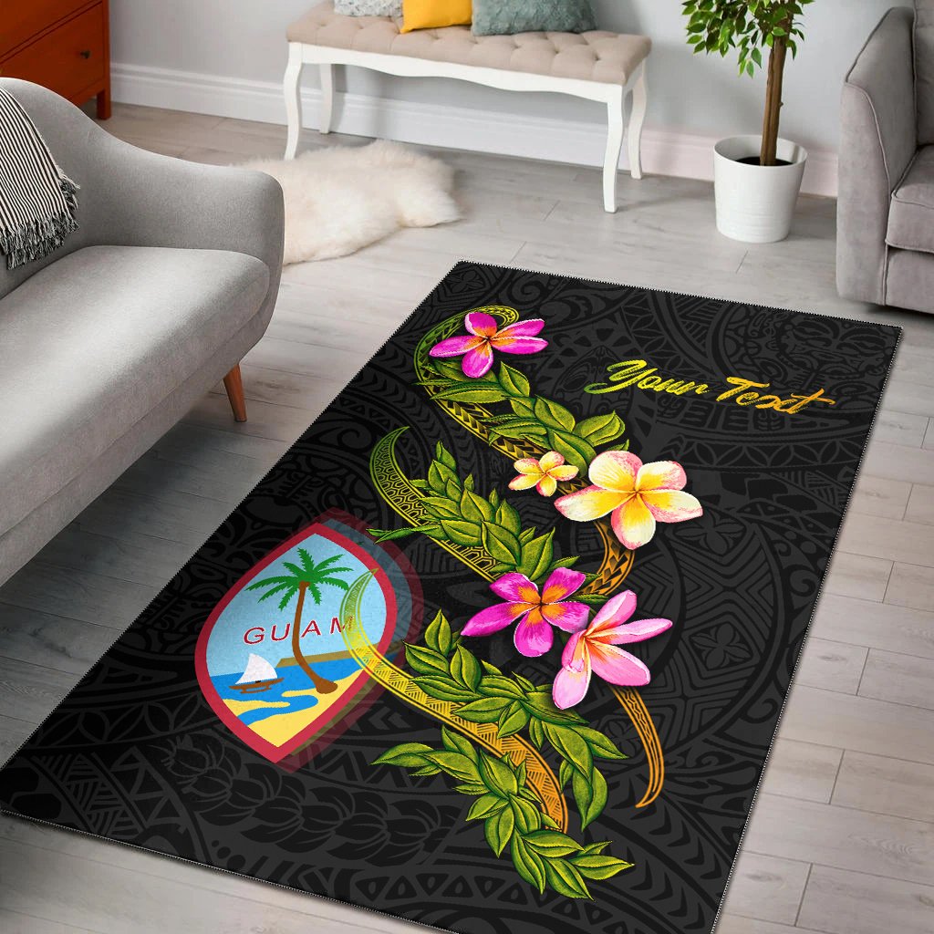 Guam Polynesian Custom Personalised Area Rug - Plumeria Tribal Black - Polynesian Pride