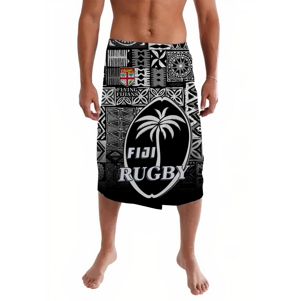 Fiji Rugby Lavalava Flying Fijians Black Tapa Pattern LT13 Black - Polynesian Pride